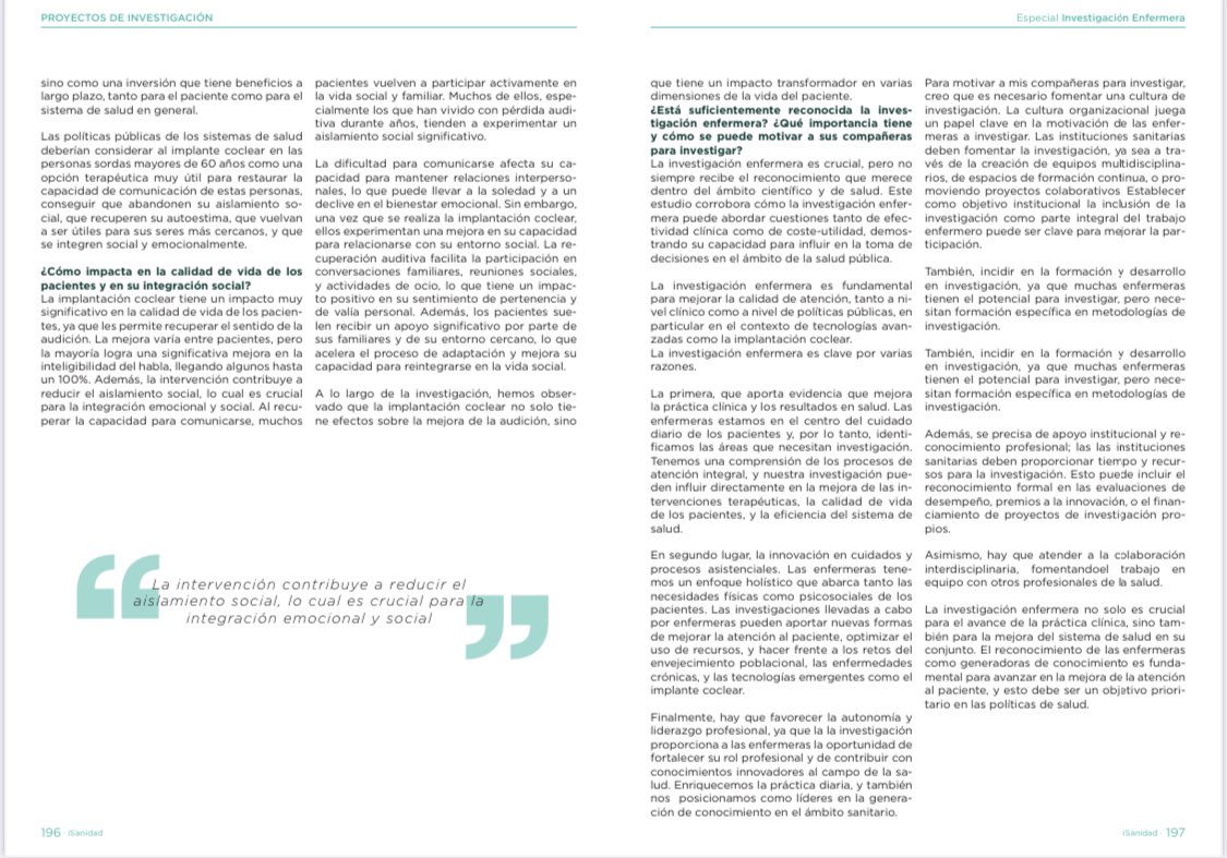 La implantación coclear en mayores de 60 años ha demostrado ser una intervención coste-útil que mejora la calidad de vida y la integración social. En el Especial Investigación Enfermera 2025 <a href="/isanidad/">iSanidad</a> compartimos los hallazgos de este estudio
#ImplanteCoclear
#Investigación