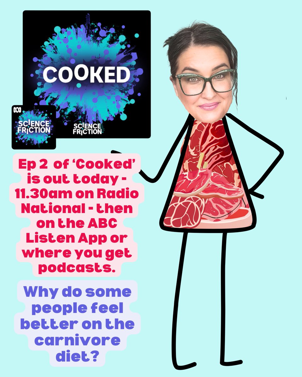 DrEmmaBeckett's tweet photo. #Ep2 of #Cooked for #ScienceFriction on ABC Radio National is out today!
At 11.30 or on ABC listen/where you get podcasts. It's on the carnivore diet (the only ep I don't have a proper matching outfit, so I made this).
If you have strong feelings, please listen before shouting. https://t.co/NVfq0LFkRu