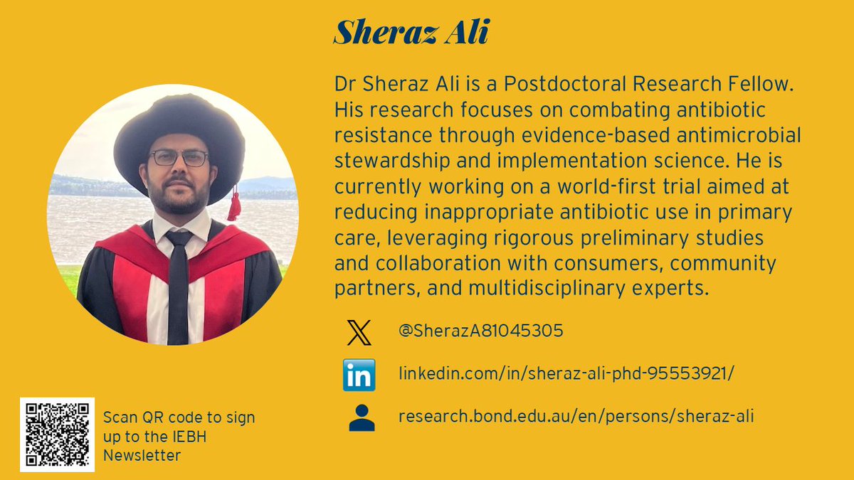 Institute for Evidence-Based Healthcare (@institute4ebh) on Twitter photo We would like to welcome <a href="/SherazA81045305/">Sheraz Ali 🇵🇸</a> and Dr Vini do Rosario to our team. Sheraz & Vini will be working on our MRFF grant addressing #antimicrobialstewardship <a href="/Mina_Bakhit/">Mina A. Th. Bakhit</a> <a href="/Tammy_Hoffmann/">Prof. Tammy Hoffmann</a> We would like to welcome <a href="/SherazA81045305/">Sheraz Ali 🇵🇸</a> and Dr Vini do Rosario to our team. Sheraz & Vini will be working on our MRFF grant addressing #antimicrobialstewardship <a href="/Mina_Bakhit/">Mina A. Th. Bakhit</a> <a href="/Tammy_Hoffmann/">Prof. Tammy Hoffmann</a>