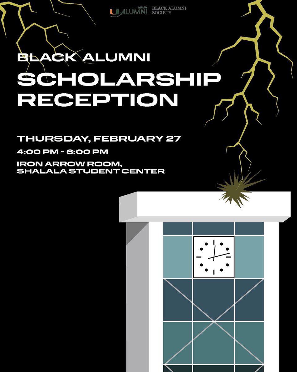 We’re kicking off Black Alumni Weekend with our Black Alumni Scholarship Reception, recognizing students for their academic and leadership achievements at the University of Miami. Register now: events.miami.edu/event/black-al…   
#UMBAS