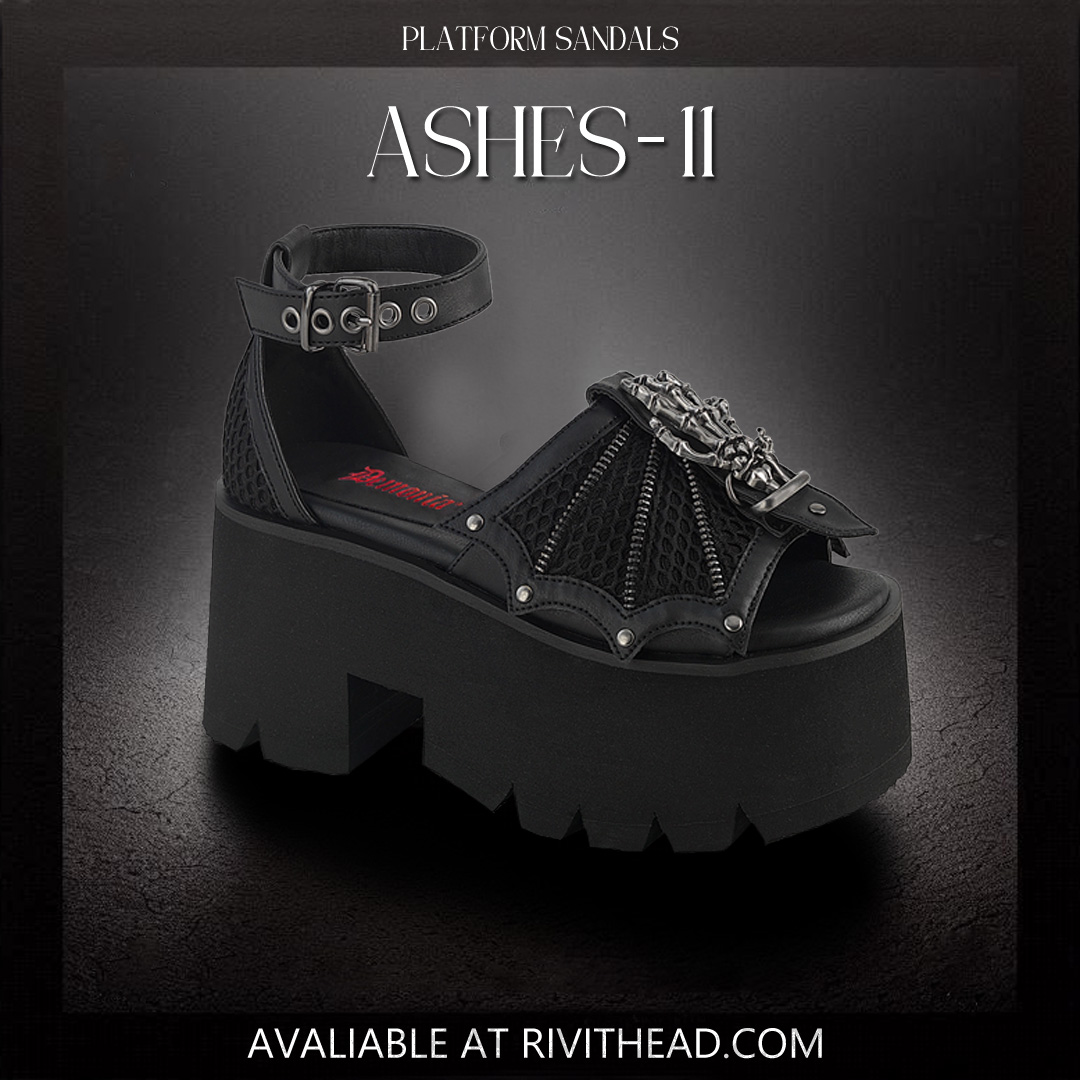 Rivithead's tweet photo. Step into the dark side with the new Ashes-11 sandals! 🦇 Featuring a batwing fishnet front, studded accents, and an eerie skeleton hand buckle! Shop now at Rivithead!

https://t.co/BX2PU2ts9s

#rivithead #GothicStyle #platformsandals #gothic https://t.co/vAaMp7xxCE