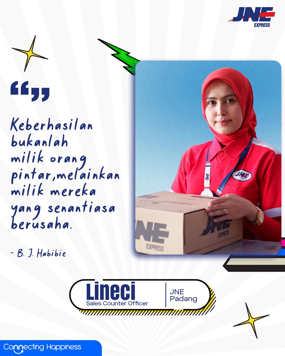 "Keberhasilan bukanlah milik orang pintar, melainkan milik mereka yang senantiasa berusaha" - B. J. Habibie

Semuanya dapat salam dari SCO <a href="/jnepadang/">JNE Padang</a> 🥰✨

#jneid #jnepadang #ConnectingHapiness #JNE34ThSATSET #seninsemangat #padang #sumaterabarat