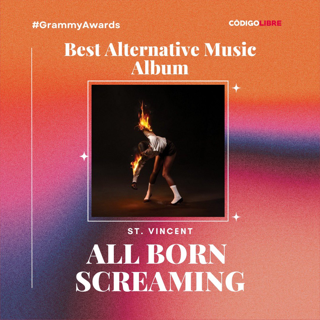 CodigoLibreR's tweet photo. #Música || 🎶🏆 St. Vincent arrasa en los #GRAMMYs 2025 con tres premios: “Broken Man” gana  Best Rock Song, “All Born Screaming” se lleva Best Alternative Music Album, y “Flea” obtiene Best Alternative Music Performance. ¡Un impresionante triplete para la artista! 🎸✨ https://t.co/xT6TUbi2mk