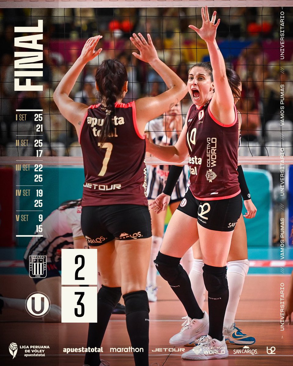 𝗚𝗔𝗡𝗔𝗠𝗢𝗢𝗢𝗢𝗢𝗢𝗢𝗢𝗢𝗢𝗢𝗦 🤩

⏱️ 𝗙𝗜𝗡𝗔𝗟 𝗗𝗘𝗟 𝗣𝗔𝗥𝗧𝗜𝗗𝗢

🏐 Alianza Lima 2-3 Universitario

#PumasConGarra