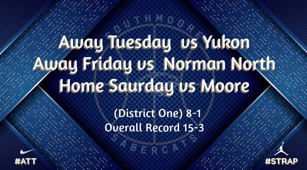 SouthmooreHoops's tweet image. 🏀 BUSINESS TRIPS 🏀
Locked In 🔒 Linked Up 🔗
Tuesday &amp;amp; Friday on the Road.
Saturday Home - "Battle of the Big Cats"
#TogetherSaberStrong