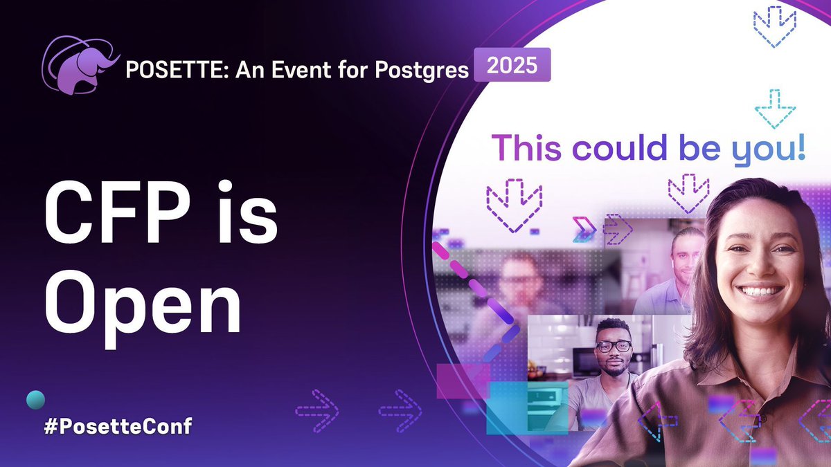 PosetteConf's tweet image. 7️⃣  more days until the CFP for POSETTE 2025 closes on Sunday Feb 9th! 🗓️ 

Do you have a virtual talk to give on #PostgreSQL, tools in the PG ecosystem, #AzureDBPostgres, or PG extensions like #citus or #postgis? 🐘 🎙️ 

posetteconf.com/2025/cfp/