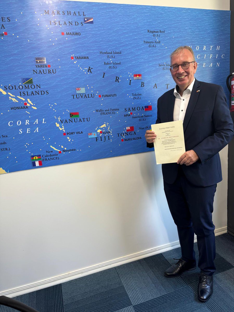 GermanyPacific's tweet photo. 🎉 40 years of dedication! 🎉
Ambassador, Dr. Andreas Prothmann, celebrates 40 years of service to 🇩🇪 . From diplomacy to dedication, his career is a testament to commitment and experience. Here’s to four decades of making a difference! 👏
#40YearsOfService #DiplomaticMilestone https://t.co/jMz8CGqJtI