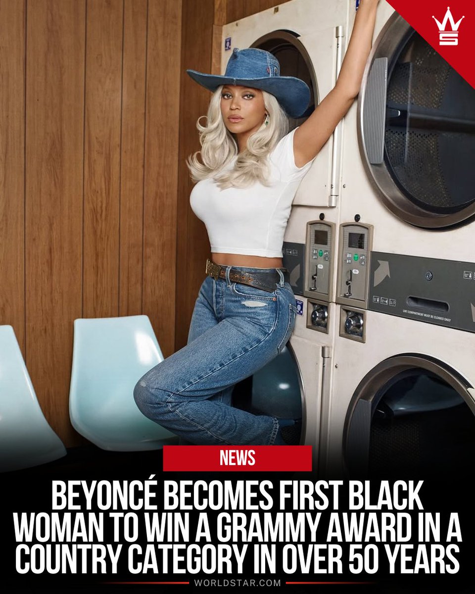 WORLDSTAR's tweet photo. #Beyoncé officially becomes the first Black woman to win a #GRAMMYs award in a country category in over 50 years 🔥👏 https://t.co/p7sBMp41XN