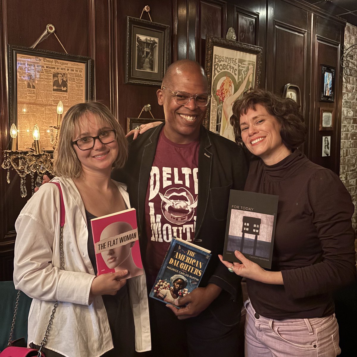 DeltaMouthFest's tweet photo. Thank you to everyone who attended our reading this afternoon at Hayride Scandal. 🤠 Also, a huge thanks to our wonderful readers, Vanessa Saunders, Carolyn Hembree, and Maurice Carlos Ruffin. It was a beautiful literary celebration. https://t.co/PyY2wZ6L97