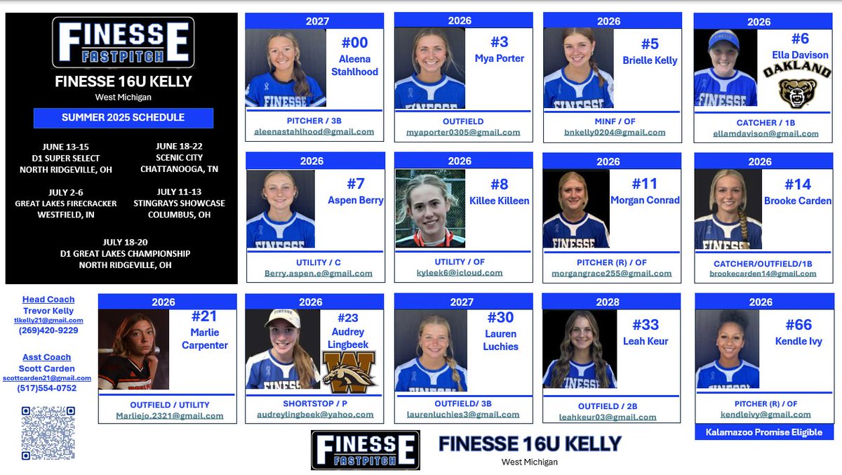 A couple of our 2026’s are off the board. Coaches - we have a roster full of talent at every position. Here is a look at our summer schedule, can’t wait to see you at the 🏟️