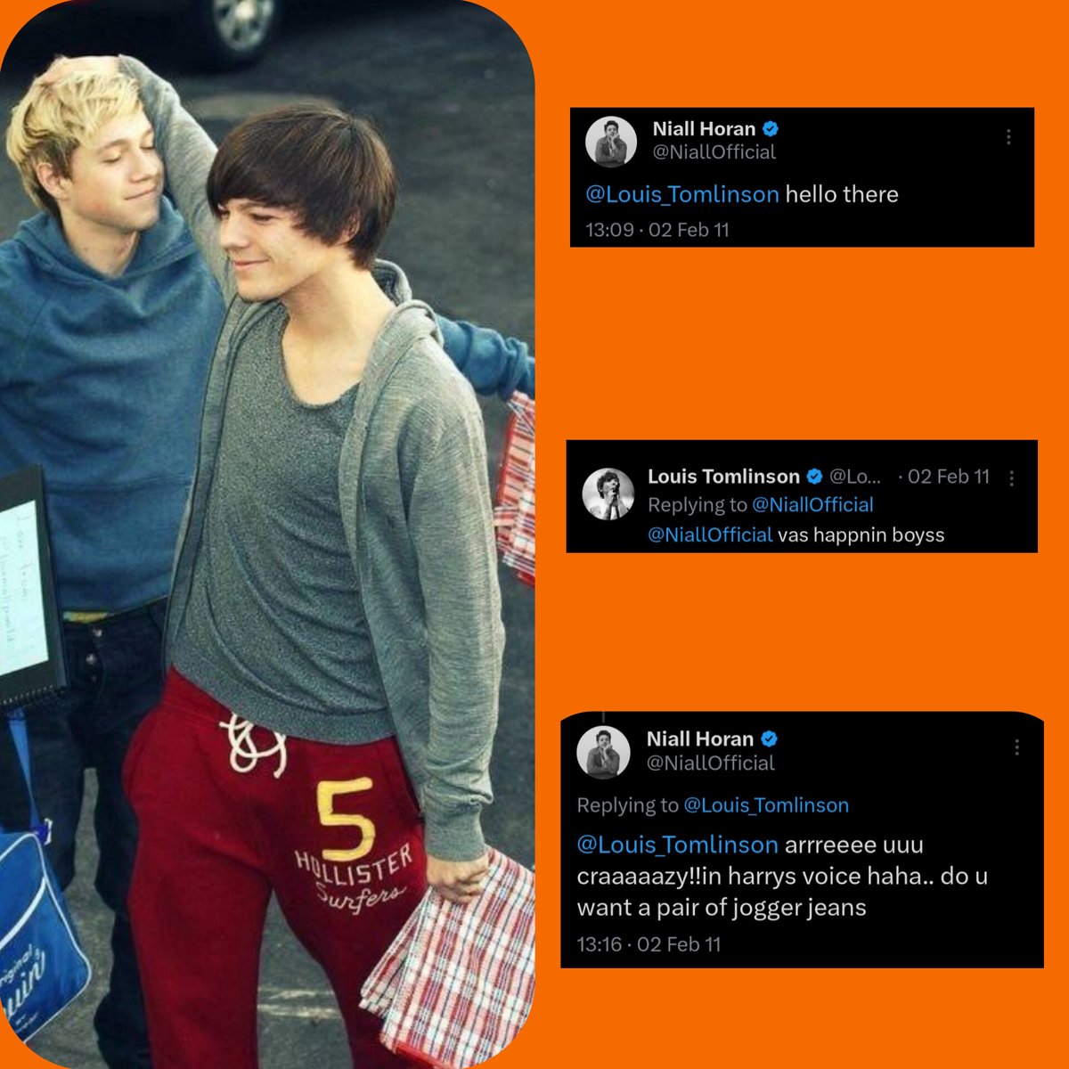 KStomska's tweet photo. 14 yrs ago today Nouis had a little and very confusing conversation on twitter (twitter deleted a few replies- which is part of the confusion)
One that still makes me laugh a little 
Added Nouis pic from 2011 just for fun 
#Nouis #throwback #OT5Forever #randomtweets https://t.co/Kcg9KLSxWT