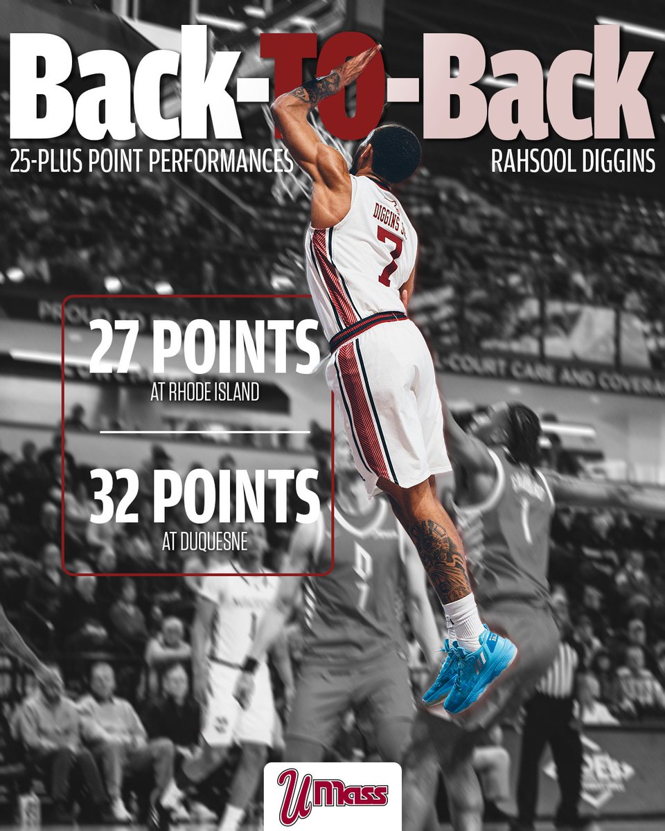 UMassMBB's tweet photo. Just another week for @RahsoolDiggins3 😤

Diggins leads the @A10MBB in scoring, averaging 25.4 points through nine conference games!!

#Flagship🚩 https://t.co/WtmqL6uunL