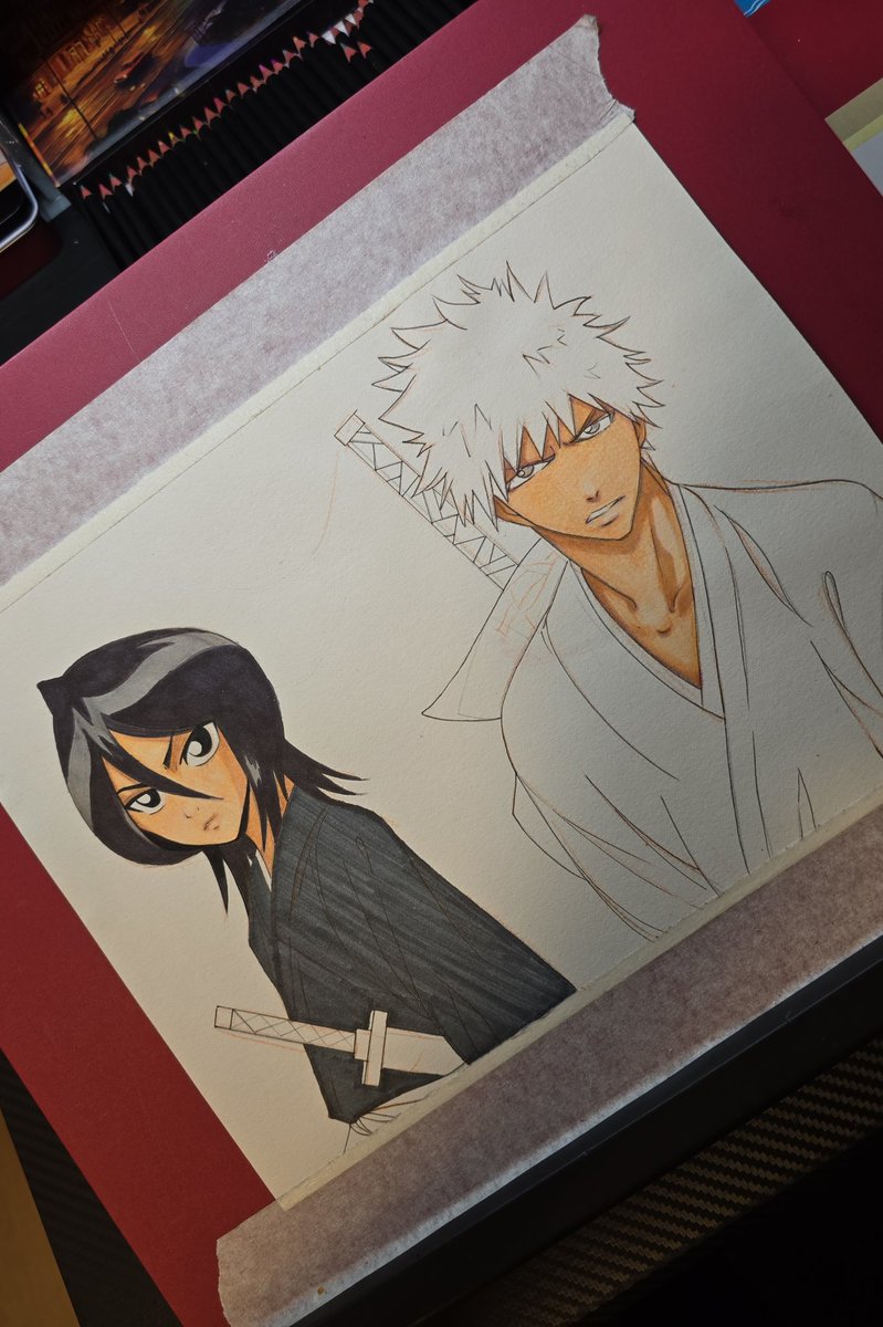 Leafayet_Tsuki's tweet image. A small reminder to keep creating ~! 🤜🏻🤛🏻
Work in progress. I didn't have much time for the setup video 🫣 but here's something 🙃 I'm trying to understand the epic style behind Bleach.  
#smallartist #animeart #kurosakiichigo #rukiakuchiki