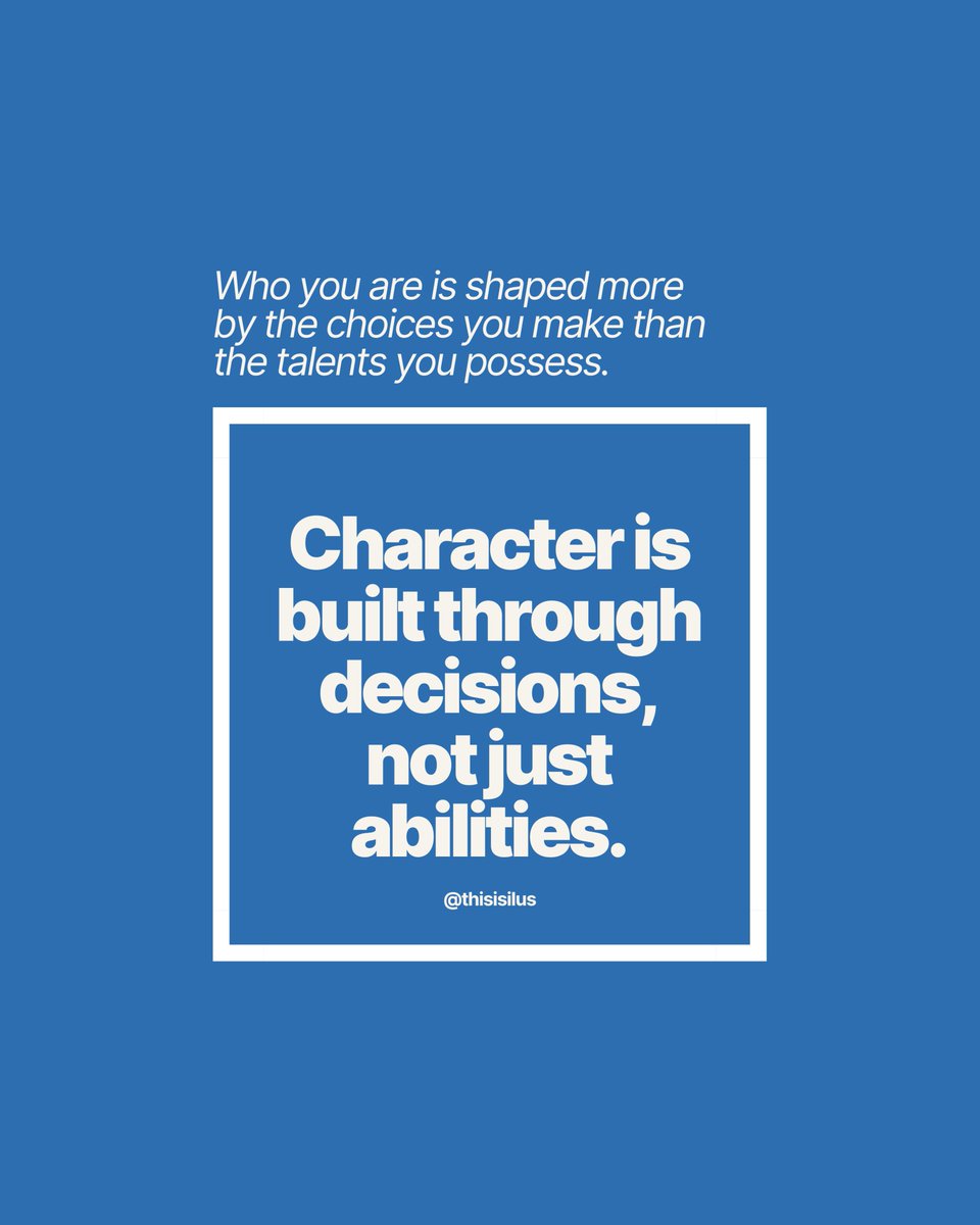thisisilus's tweet photo. Who you are is shaped more by the choices you make than the talents you possess. Character is built through decisions, not just abilities.
.
.
.
#ThisIsILUS #ILUS2025 #LeadershipQuote #Abilities https://t.co/KafgIDnhNf