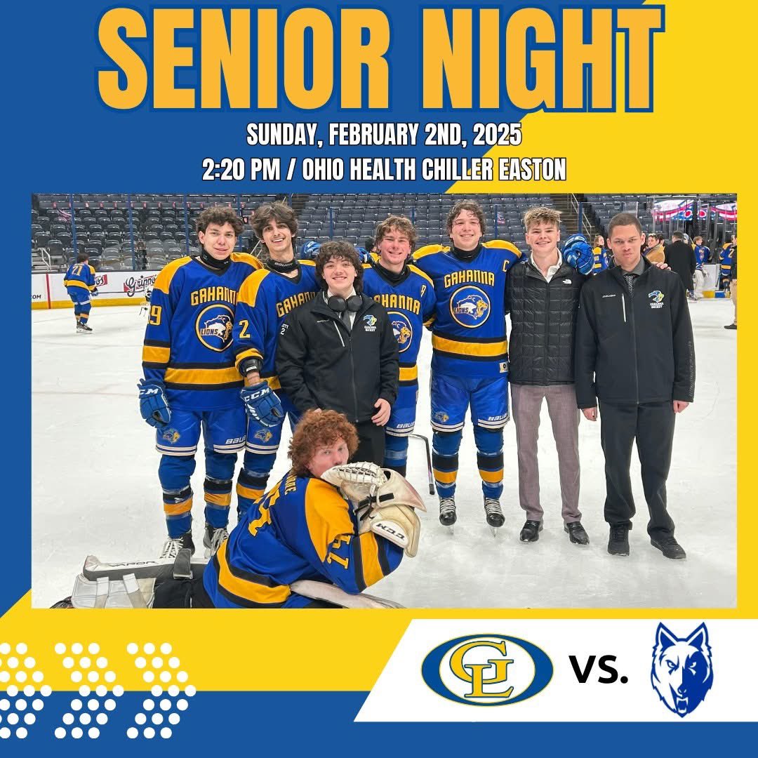GahannaHockey's tweet photo. Lions win their last game of the regular season 3-2 over Kilbourne on senior night! Congrats to our 8 great seniors! Drew, Brodie, Sam H, Stu, Sam G, Adam, Akai, and Kyler. Player of the game belt goes to Dom with 1 G and 1A. Arwyn scores his first varsity goal! #GoLions https://t.co/YCDvOE5E2B