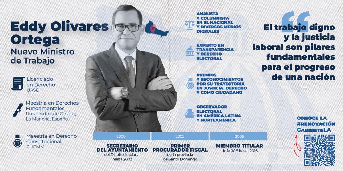 Mi agradecimiento al Pdte. <a href="/luisabinader/">Luis Abinader</a> por haberme designado como ministro de Trabajo. 

El <a href="/MTrabajoRD/">Ministerio de Trabajo 🇩🇴</a> estará dirigido por el derecho y la justicia y será una casa para los trabajadores en la que harán los mejores acuerdos con los empleadores. 

¡Vamos por empleos de calidad!