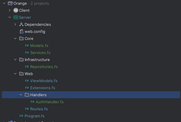 In F# You can just put all your code in a single assembly... Because Why Not? YAGNI. 

You can only do this because the compiler enforces that there are no cyclic dependencies.

So you don't need different assemblies. Each layer is isolated from its dependencies. No Bullshit