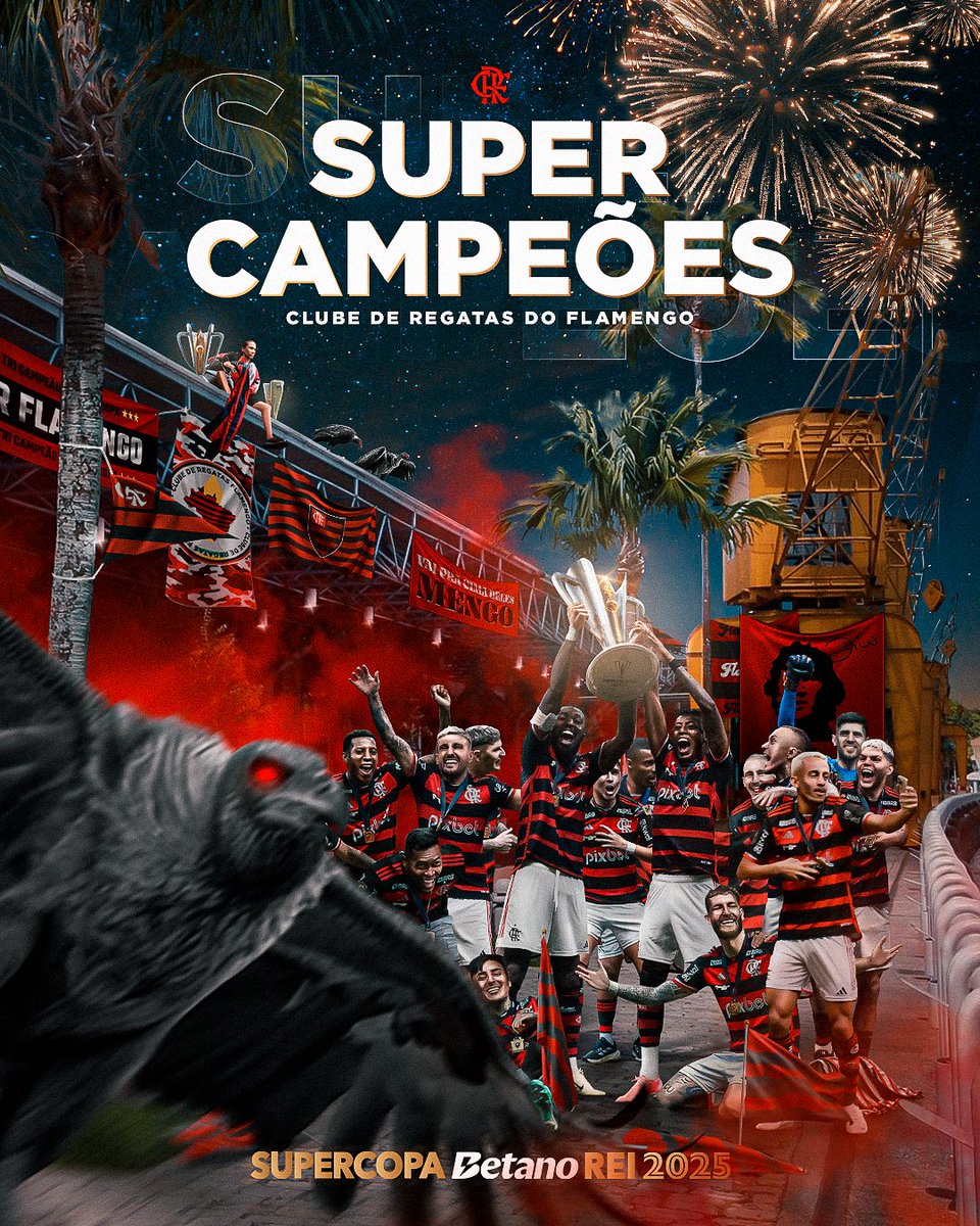 CopaDoBrasilCBF's tweet photo. O FLAMENGO É SUPER CAMPEÃO DO BRASIL!!! 👑🔴⚫️

Comemora, Rubro-Negro, o 1° campeão do ano é o @flamengo! 🏆🥳🎉

#SupercopaRei #CopaBetanoDoBrasil https://t.co/PcXN2yWvdo