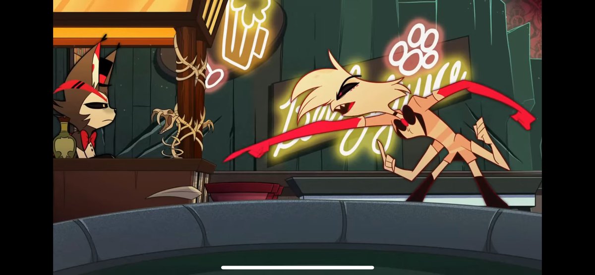CamLeche's tweet photo. I knew it happen, cuz I LOVE this show, but I JUST  became aware of HOW MUCH Angel hunches or bends over to argue with Husk 🤣😭🤣

Like: “I’m pissed off, BUT I’m STILL gonna argue at YOUR level 🫵😡” #HazbinHotel https://t.co/vFmsvQbACO