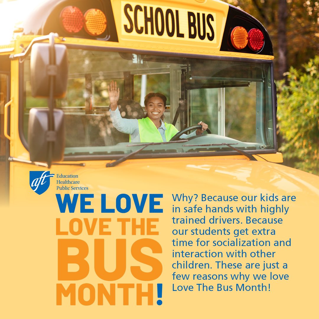 Bus drivers are unsung heroes in our schools, making sure students make it to and from school safely, ready to learn. All month, we’re thanking our school bus drivers for the work they do. Share this graphic to show your appreciation! #LoveTheBus
