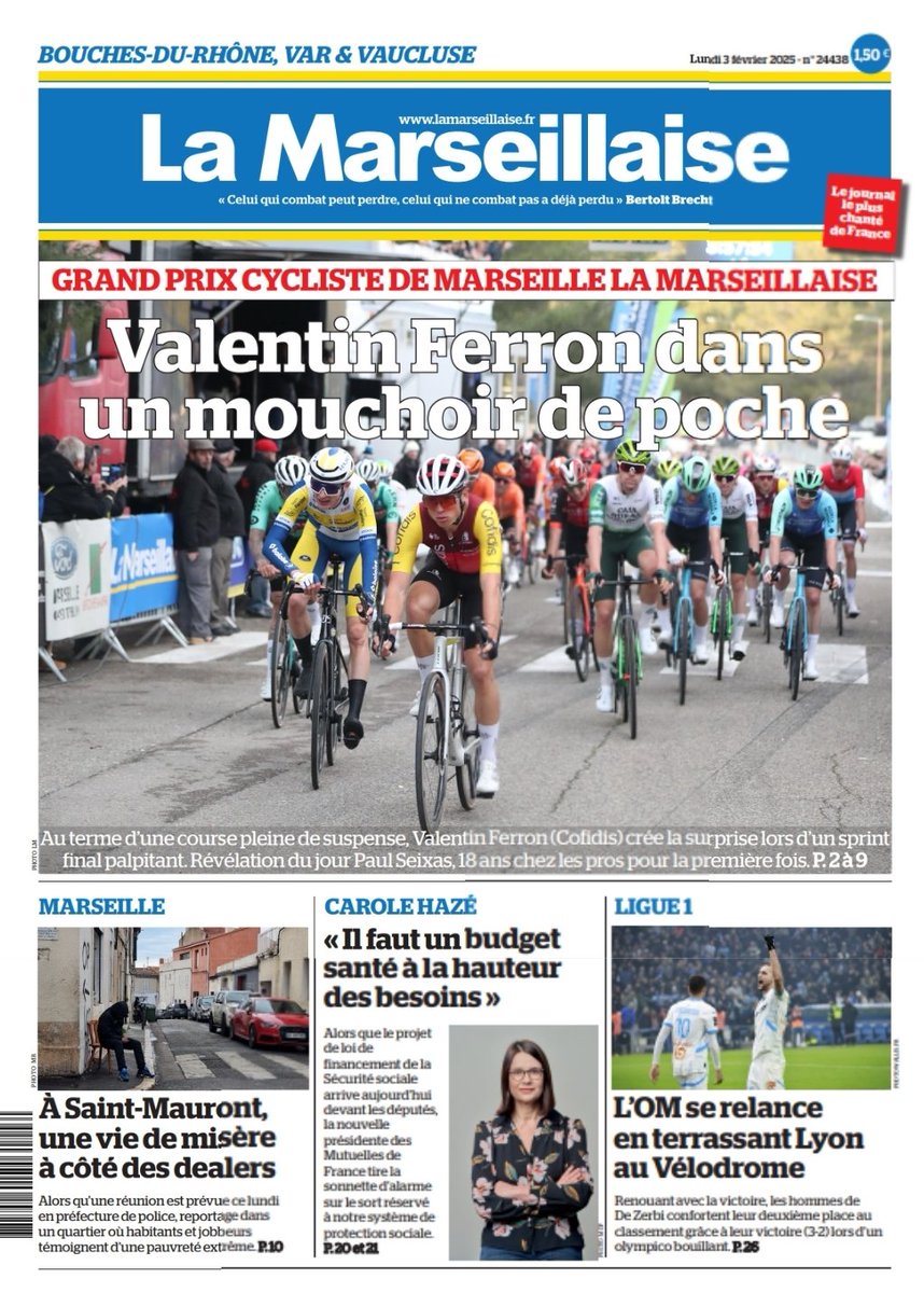 LeoPurguette's tweet photo. #ÀlaUne du 3 février 2025
#GPLM2025 #GPLM #GPlaMarseillaise #SaintMauront #Mutuelles #PLFFS #OM #TeamOM #Football
En kiosque et par abonnement sur https://t.co/v33E8KieoH https://t.co/heMEjIEv9k