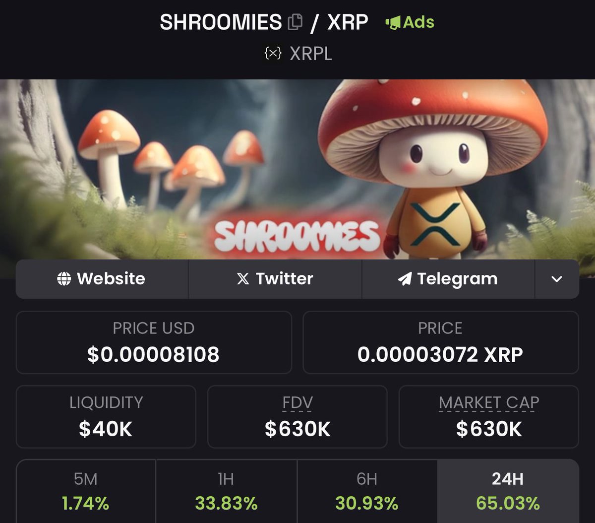 ShroomiesXRP's tweet photo. JEET TEARS ARE THE NEW CHAMPAGNE 

ATH AGAIN 🚀 #SHROOMIES 🍄 https://t.co/mfjGBkUOLs