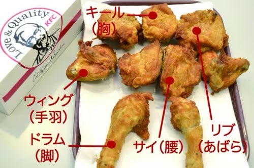 ここだけの話。部位を理解しないでケンタッキー(KFC)食べるのはどうかしてます。チキンには脂少なめさっぱり部位からジューシな肉汁溢れ出るガッツリ部位まであるのに思考停止で「オリジナルチキン2Pください」では損してます。組み立てるとこうなるのがフライドチキン。それでは勝手に解説します→