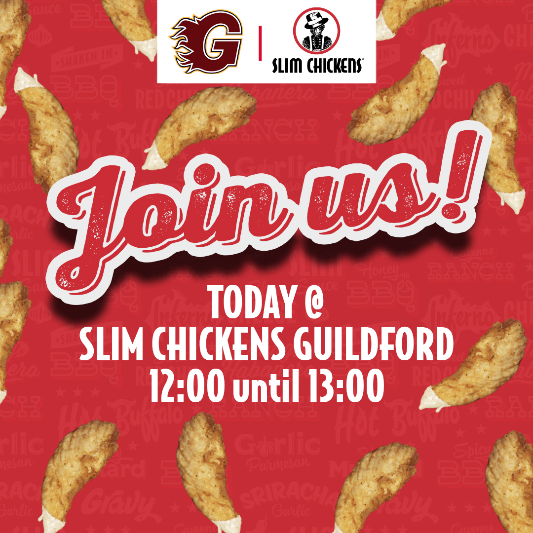 flamesicehockey's tweet photo. Treat yourself to a @slimchickens for lunch today &amp; you might meet one of your @FlamesiceHockey heroes! 🔥

Members of the team will be at the #Guildford branch of #Slims from noon today - see you there! 🍗  

#FlamesIHC #GuildfordFlames #IceHockey #SlimChickens #SlimChickensUK https://t.co/CGvWWj5xyK