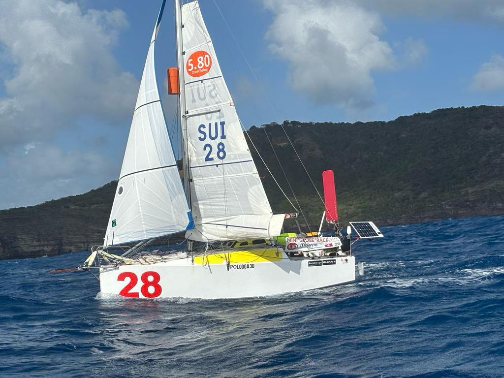Globe580Transat's tweet photo. 🎉 Congratulations to Renaud Stitelmann 🇨🇭 and "28 Capucinette" – the 2024-25 Globe 5.80 Transat Winner! 🏆  After an incredible 22.25 days at sea, covering 3,000 miles at an average speed of 5.6 knots (134 miles/day), Renaud has set a new record for the Globe 5.80 Transat! 🌊⏱️ https://t.co/UqGuD0dT35