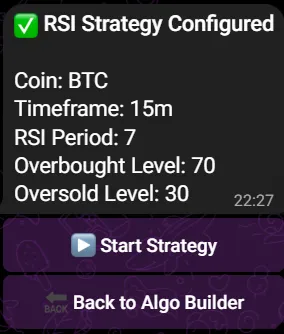 AlgoTrade__'s tweet image. Another feature the Algo Builder will have is that initially, you will be able to choose from three strategy templates:🤖
RSI Strategy - Based on oversold/overbought conditions
Bollinger Bands - Mean reversion/trend following
Moving Average - Trend following with crossovers…
