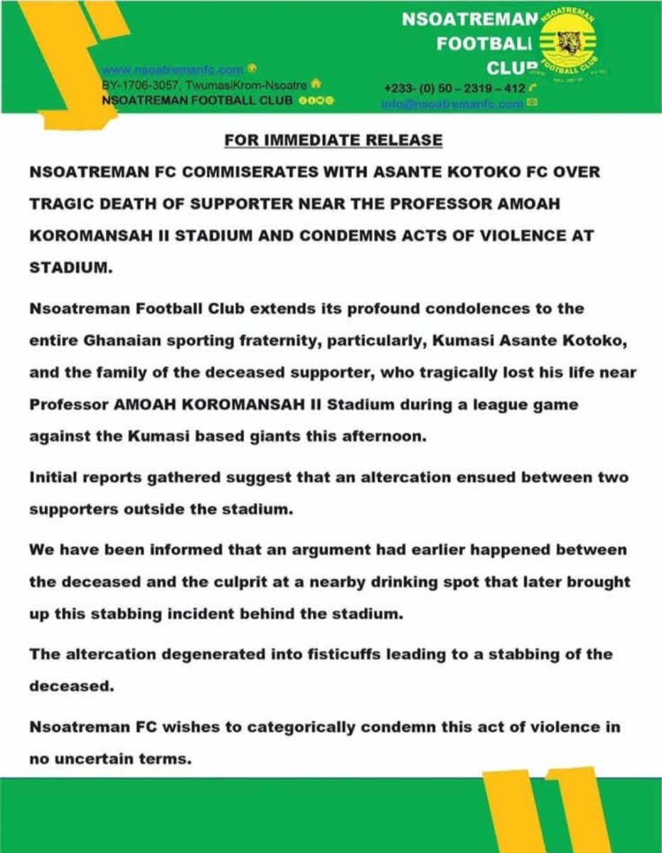 Asempa947_FM's tweet image. Nsoatreman  FC commiserate with Asante Kotoko and condemns act of violence at their stadium 

#AsempaSports #AdomSports