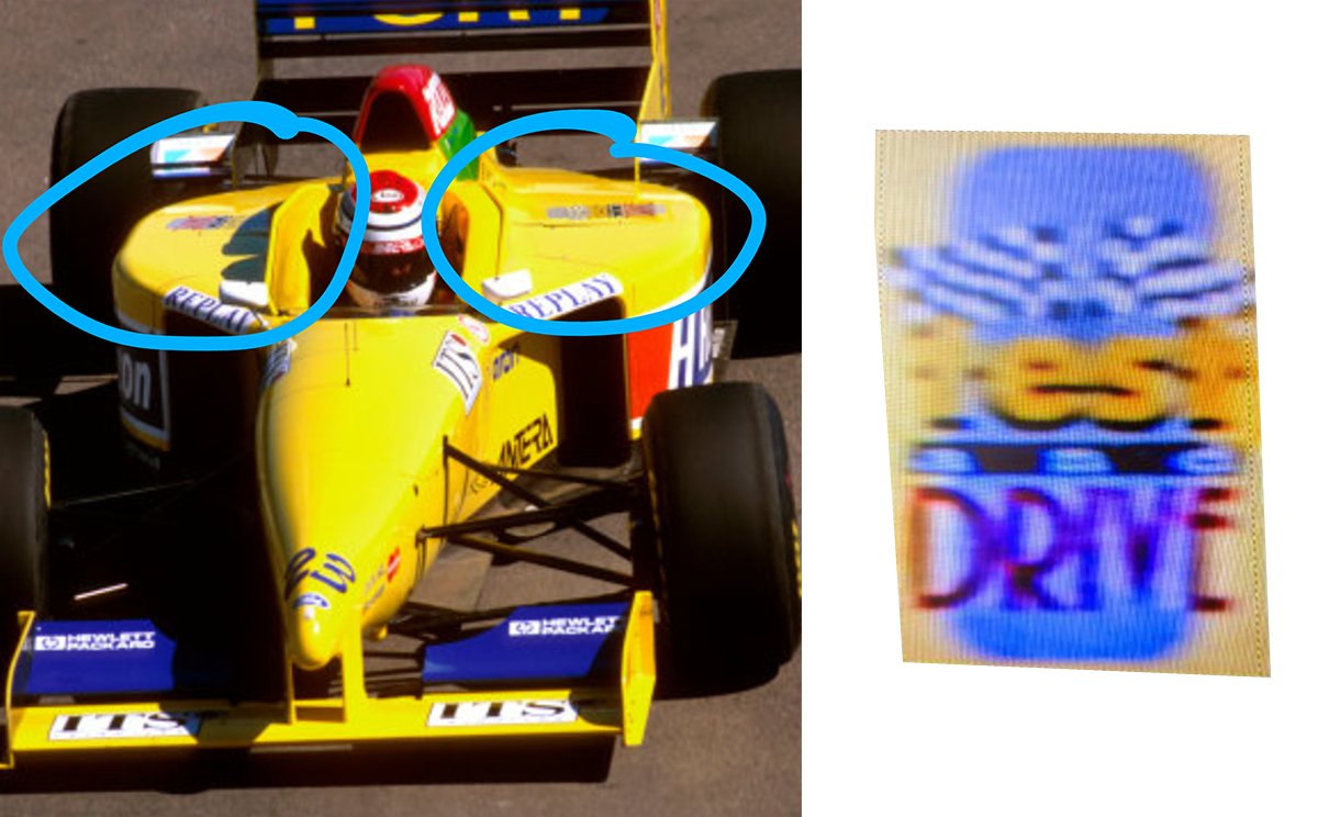 GrandPrixDecals's tweet photo. I have been trying to identify and find a clearer image of this 'Test Drive' logo (for 5+ years!) from the Forti 1996 F1 car, it appeared on the car at Brazil and Argentina. Any help would be appreciated. 
@FortiCorseF1 
#Montermini
#Badoer
#Forti https://t.co/Ou0wuznm1y