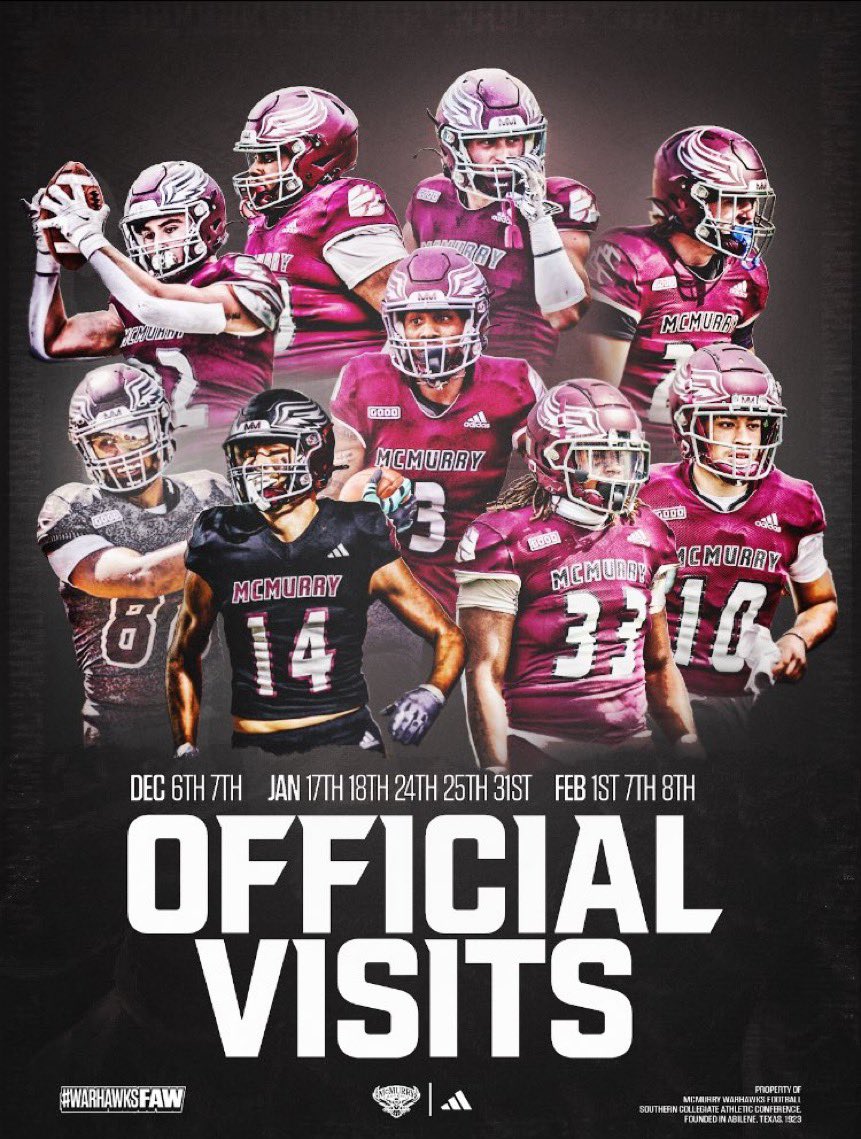 Colton Henry (@coltonhenry1609) on Twitter photo Blessed to announce I will be going on my first official visit this weekend to McMurry!
<a href="/coachcooper_mhs/">Coach Grant Cooper</a>
<a href="/CoachMNewby/">Matthew Newby</a>
<a href="/TheCoachStarkey/">Michael Starkey</a>
<a href="/CoachStewey/">Styphan Stewart</a>
<a href="/JimTurner_OL/">Jim Turner / JT’S O-LINE LLC</a> Blessed to announce I will be going on my first official visit this weekend to McMurry!
<a href="/coachcooper_mhs/">Coach Grant Cooper</a>
<a href="/CoachMNewby/">Matthew Newby</a>
<a href="/TheCoachStarkey/">Michael Starkey</a>
<a href="/CoachStewey/">Styphan Stewart</a>
<a href="/JimTurner_OL/">Jim Turner / JT’S O-LINE LLC</a>
