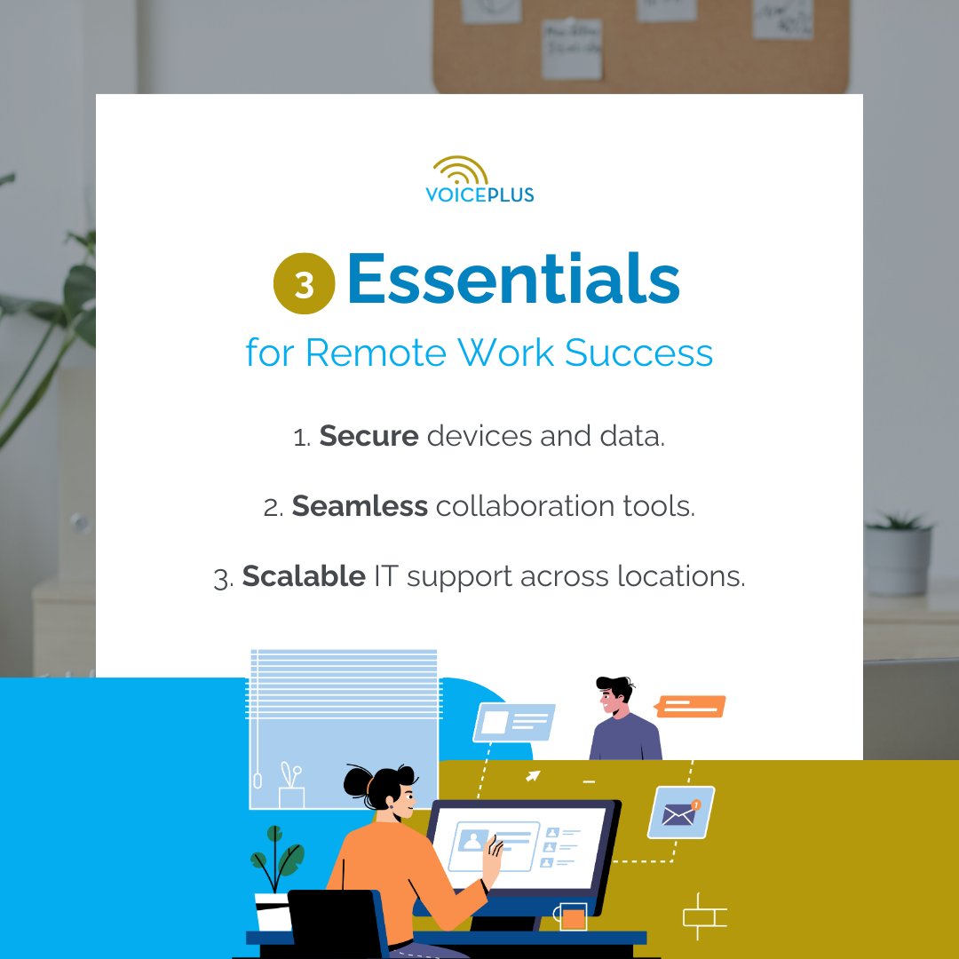 VoicePlusData1's tweet image. Remote work is here to stay, but keeping teams connected, productive, and secure takes the right tools. From secure device management to reliable communication platforms, we’ve got your remote workforce covered.

Learn more: hubs.ly/Q032nTmm0

#RemoteWork #TeamConnectivity