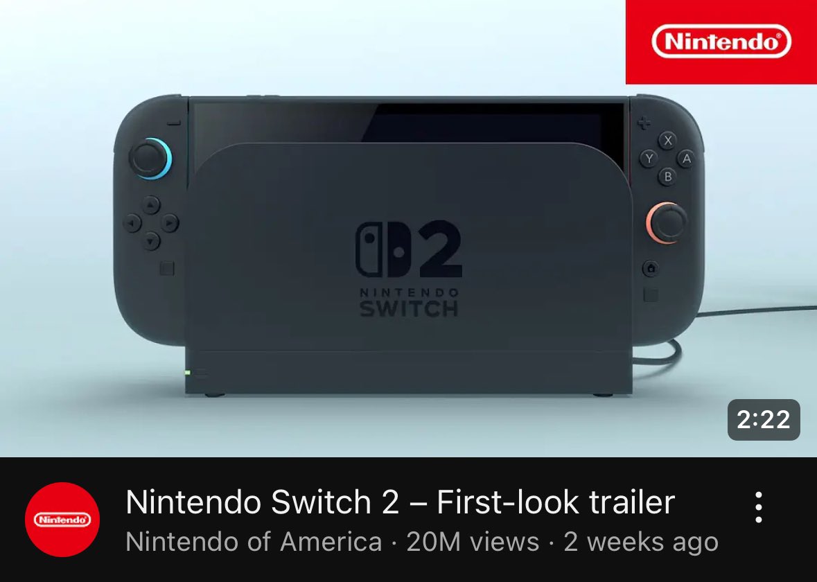 After 2 weeks, the 2 minutes 22 seconds Switch 2 trailer has 20 million views on 2/2