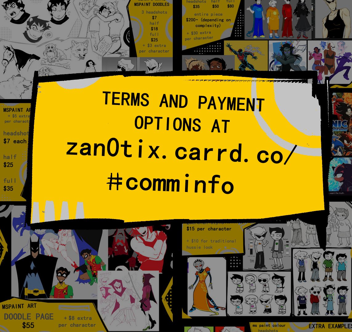 zan0tix's tweet image. HI GUYS. Finally happening!!! Unlimited slots for now.
DM request me here, see my Kofi or find me on discord @/zan0tix!