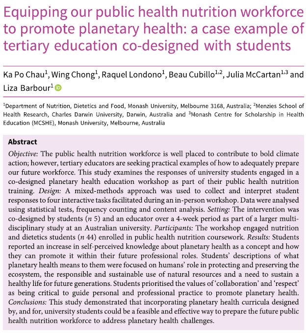 Liza Barbour (@liza_r_barbour) on Twitter photo Very proud to share this new publication in Public Health Nutrition <a href="/NS_Publications/">Nutrition Society Publications</a>.
It's the first from my <a href="/Monash_FMNHS/">Monash Medicine, Nursing and Health Sciences</a> Education Fellowship, and is first-authored by three outstanding <a href="/MonashNutrition/">Monash Nutrition</a> students!
bit.ly/4hmpBi8 Very proud to share this new publication in Public Health Nutrition <a href="/NS_Publications/">Nutrition Society Publications</a>.
It's the first from my <a href="/Monash_FMNHS/">Monash Medicine, Nursing and Health Sciences</a> Education Fellowship, and is first-authored by three outstanding <a href="/MonashNutrition/">Monash Nutrition</a> students!
bit.ly/4hmpBi8