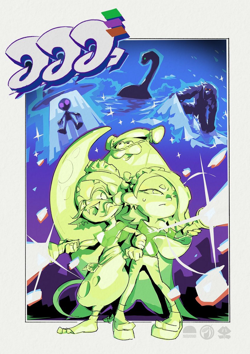 DaiIyDeepCut's tweet photo. Nessie vs. Aliens vs. Bigfoot Splatfest - Splatoon 3 💚💜🧡 https://t.co/iIWxzm635u