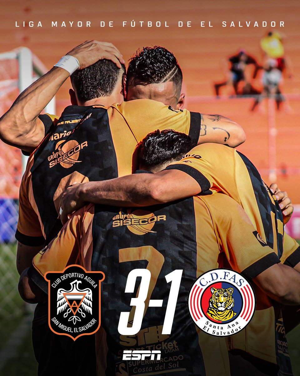 🇸🇻 EL CLÁSICO CUSCATLECO ES EMPLUMADO🟠⚫️ 

Victoria contundente de Águila ante FAS en la jornada 4 del Clausura salvadoreño.🔥