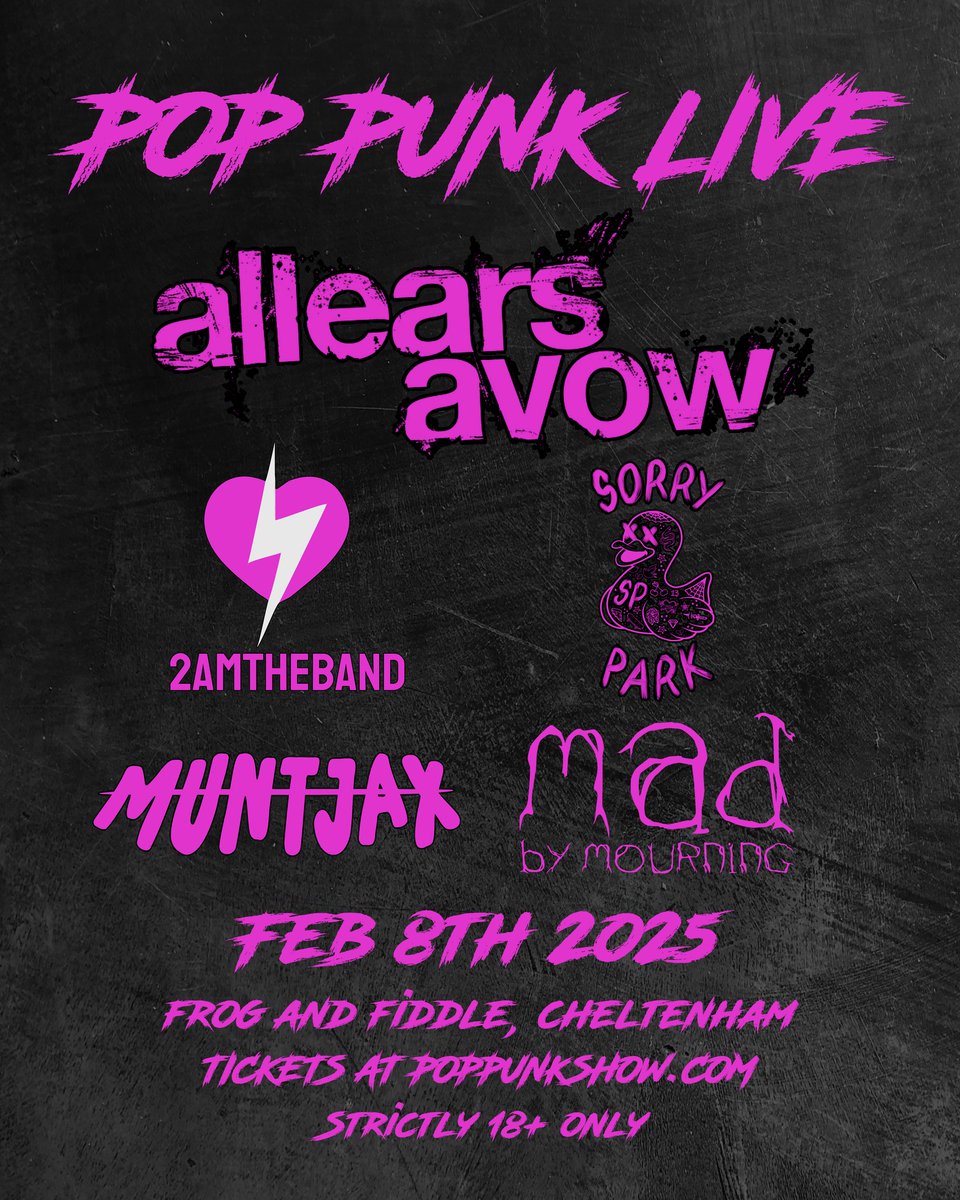 AEAOfficial's tweet photo. NEXT UP -

THIS SATURDAY we are tearing it up at the @FrogAndFiddle Cheltenham for the first ever Pop Punk Show LIVE.
Catch us alongside @2amtheband_ @SorryParkUK Muntjax and Mad By Mourning.

Grab your tickets NOW and we’ll see you down the front
 x
📷: @ShotByBrock_ https://t.co/SO4rAOp7HK