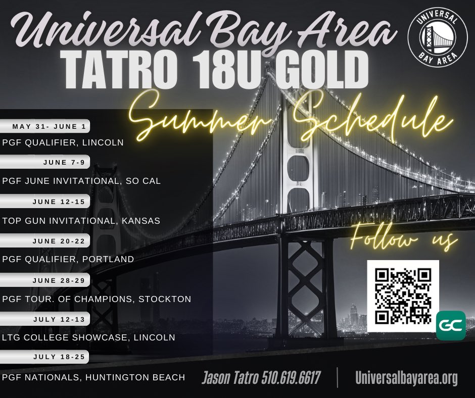 Universal Bay Area-Tatro 18U Gold (@universaltatro) on Twitter photo Universal Bay Area 18U Gold Summer Schedule. <a href="/PGFnetwork/">PGF</a> <a href="/1stto3rdTourney/">1st to 3rd Softball</a> <a href="/tagupSoftball/">tagup</a> <a href="/TopGunEvents/">Top Gun Events</a> <a href="/RRecruiting_/">Recruiting with Rhoda</a> #UBAFAMILY Universal Bay Area 18U Gold Summer Schedule. <a href="/PGFnetwork/">PGF</a> <a href="/1stto3rdTourney/">1st to 3rd Softball</a> <a href="/tagupSoftball/">tagup</a> <a href="/TopGunEvents/">Top Gun Events</a> <a href="/RRecruiting_/">Recruiting with Rhoda</a> #UBAFAMILY