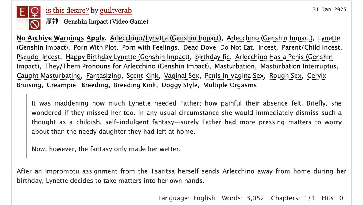 guiltycrab's tweet photo. After an impromptu assignment from the Tsaritsa herself sends Arlecchino away from home during her birthday, Lynette decides to take matters into her own hands.
A very explicit #Arlenette / #Arlynette fic for Lynette's birthday ๐ฅณ HBD Lynette!
๐https://t.co/t3DDKVEIXM https://t.co/gG2HXdLouH