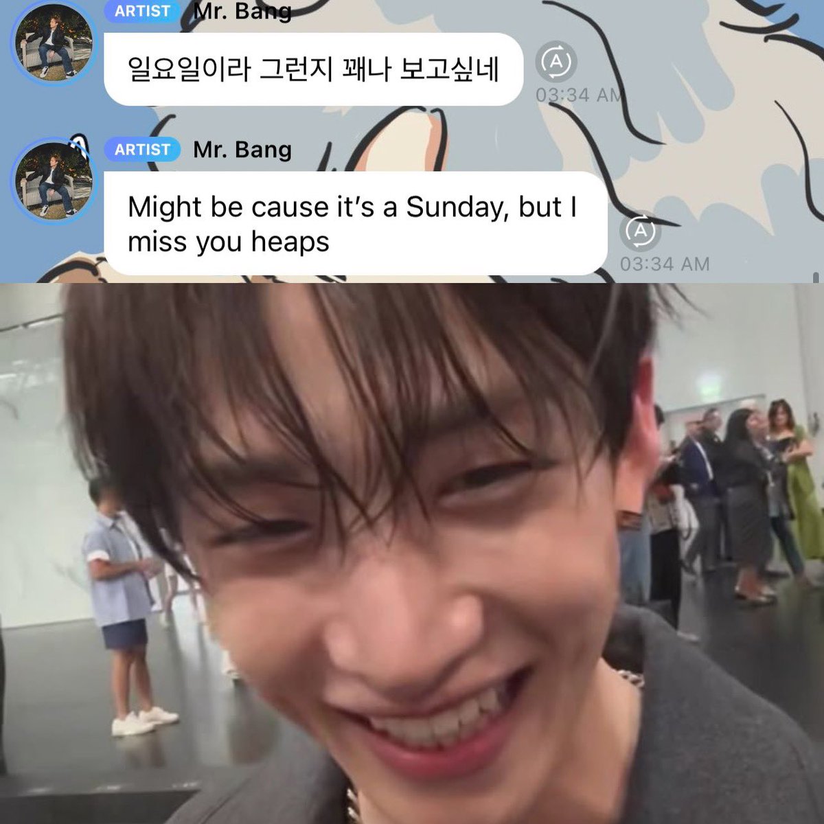 beyondyasmin's tweet image. 🐺: “Might be cause it’s a Sunday, but I miss you heaps” — bang chan