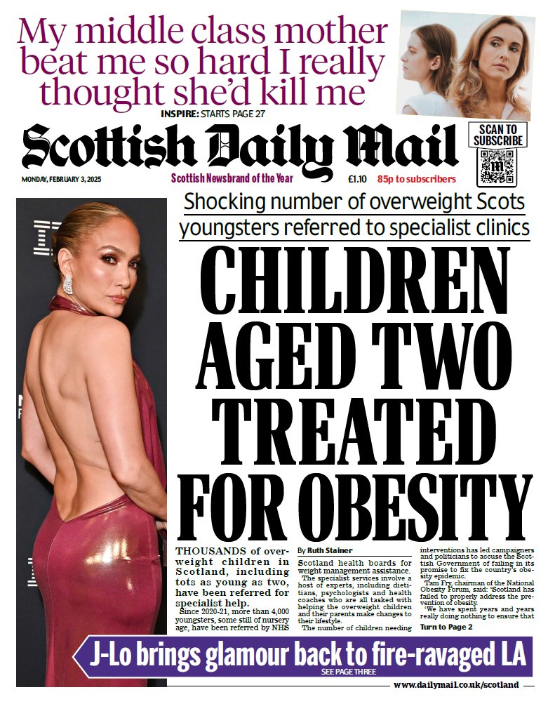Monday's Scottish Daily Mail front page:
Children aged two treated for obesity
#TomorrowsPapersToday #Scotpapers

Visit our homepage at dailymail.co.uk/scotland for the latest breaking news and sport