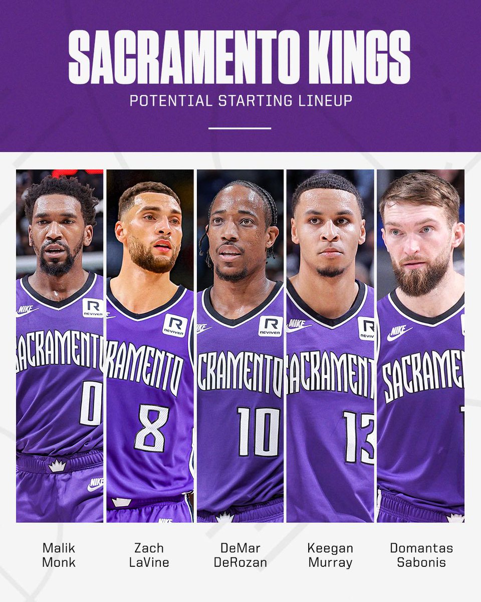 SportsCenter's tweet image. A first look at the Kings potential starting five with Zach LaVine 👑