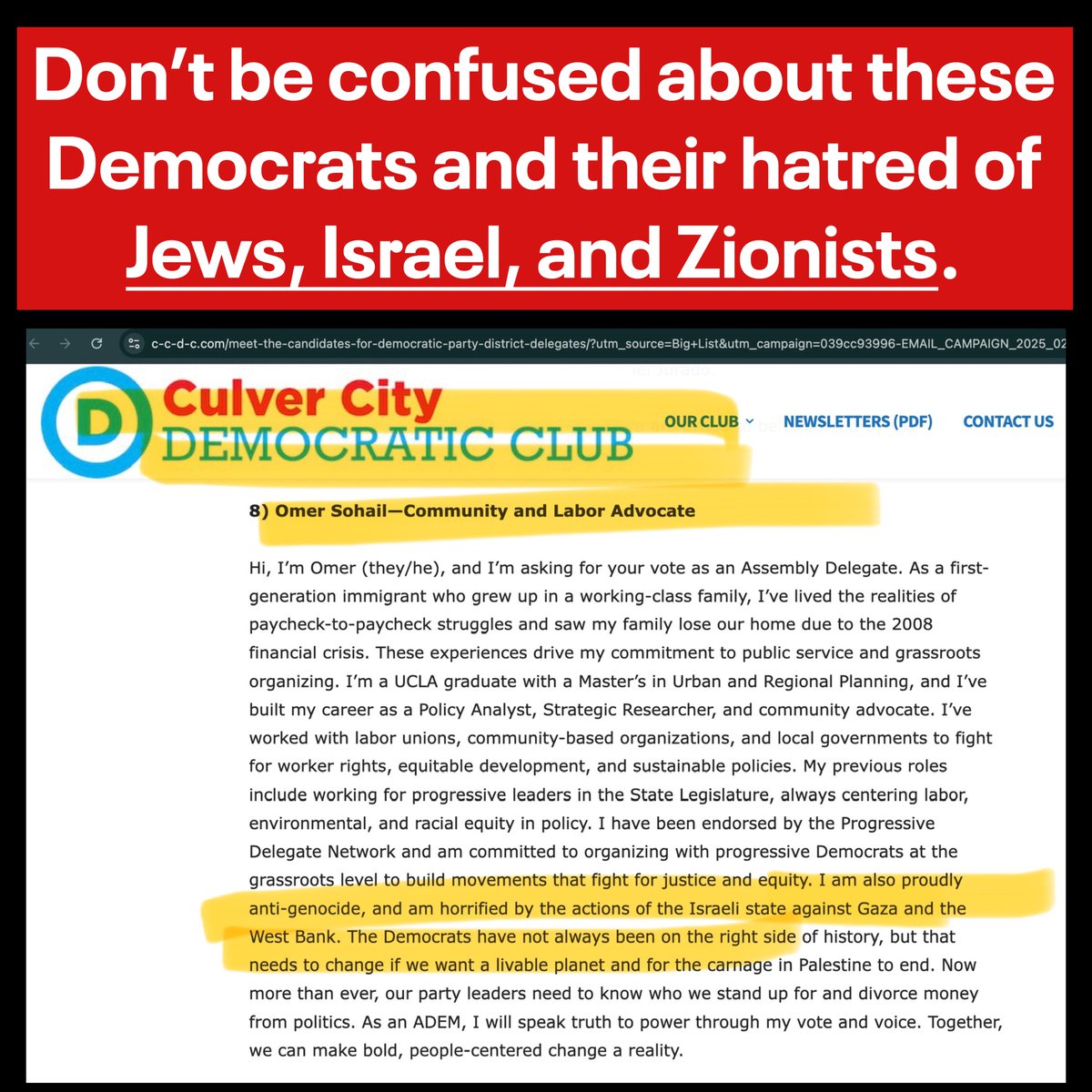 😑Talk about being on the wrong side of history…. I present the Culver City Democratic Club🫣, which wholeheartedly supports this hatred