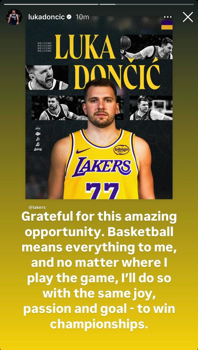 BleacherReport's tweet photo. Luka is looking forward to playing for the Lakers 🔥

(via @luka7doncic/IG) https://t.co/n9US5LmMK8