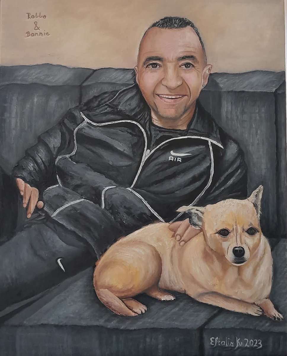 Painting of a person oil on canvas with a dog. 
Haven't been on Twitter for a little while. Happy to be back 🙂👌