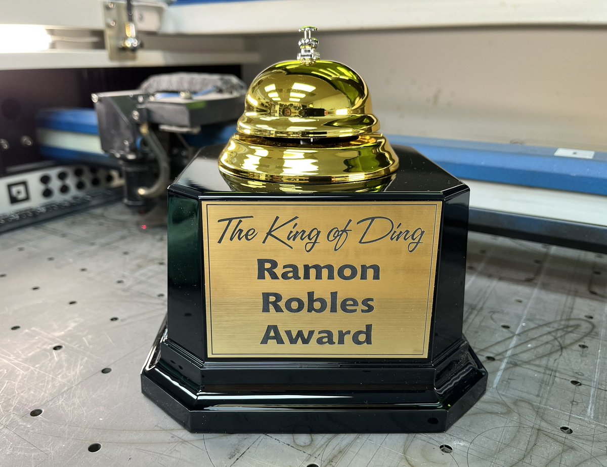 TrophyCzar's tweet photo. Made something for “The King of Ding” @RamonRoblesJr.  What do you think @RamonRoblesJr @MichaelBerrySho @KennethRWebster  Should we make this an official award?! https://t.co/6GI7cDuISR