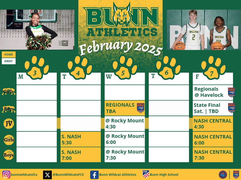 BunnWildcatsFCS's tweet photo. 🤼‍♂️ Wednesday's 3rd and 4th round for boys' wrestling playoffs have yet to be finalized. 

🤼‍♀️ Girls' #BunnWrestling will travel to Havelock Friday and Saturday for their regionals. 

🏀🎉 Friday is Senior Night for #BunnCheer and #BunnBasketball. https://t.co/Gv7ke8XDAZ